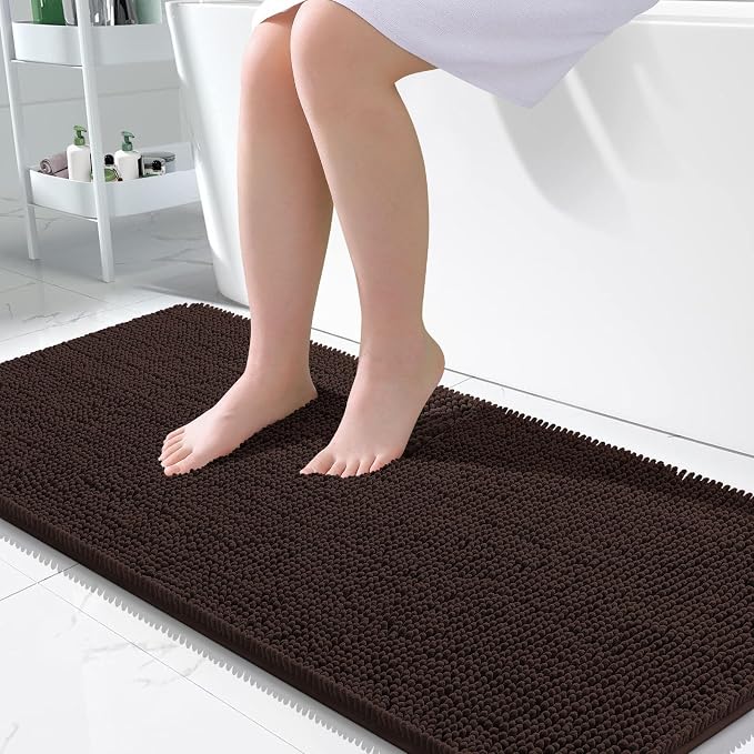 OLANLY Large Bathroom Rugs 50x30, Extra Soft Absorbent Chenille Bath Rugs, Rubber Backing Quick Dry, Machine Washable Bath Mats for Bathroom Floor, Tub and Shower, Home Decor Accessories, Brown