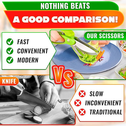 Salad Scissors for Chopped Salad - Effortless Double-Blade Chopping in Bowl, No Knife or Cutting Board Needed - 8.9" Stainless Steel Vegetable Scissors, Safety Lock, Lettuce Cutter Tool for Veggies