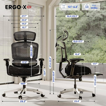 FLEXISPOT ErgoX-PRO Ergonomic Office Chair with Footrest Black – Cloudtech Cushion, 5D Lumbar, 7D Armrests, 4D Headrest, 551LBS Capacity – Office, Gaming, Home