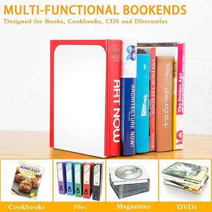 VFINE Bookends 3 Pairs, White Metal Book Ends, Bookends for Shelves, Book Stopper for Heavy Books, Book Dividers for Home Office