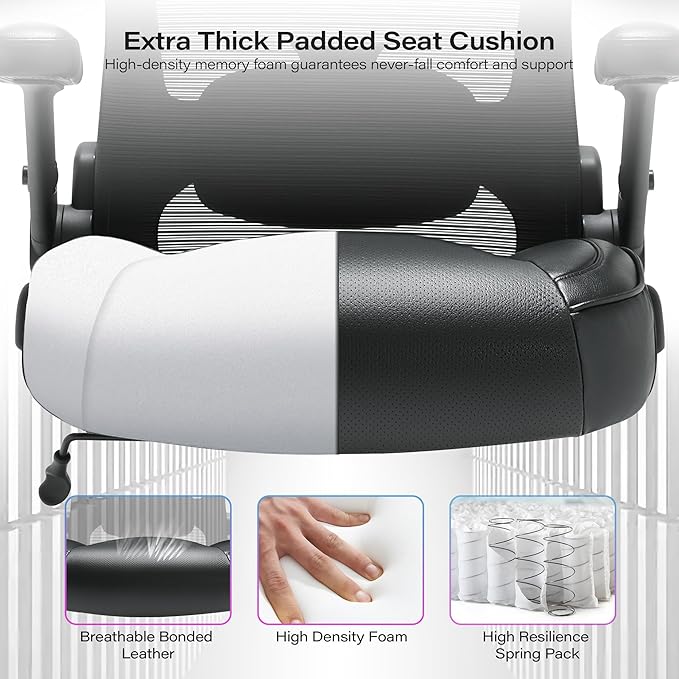 600lbs Big and Tall Office Chair- Heavy Duty Executive Computer Chair with 3D Flip Arms Large Wheels, Ergonomic Mesh High Back Desk Chair, Extra Wide Seat Adjustable Lumbar Support&Headrest