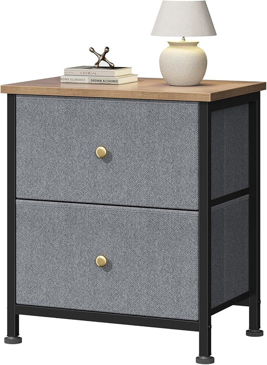 DUMOS Nightstand Small Dresser with 2 Fabric Drawers Side Tables Bedroom End Table Kids Bedside Storage Furniture for 20 inch Tall Night Stand for Closet, Entryway, College Dorm, Blue