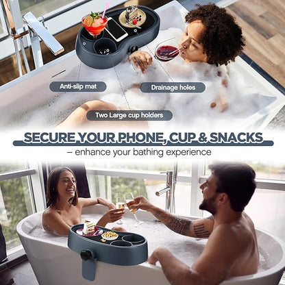 Geelin 1 Pc Hot Tub Table Tray, Adjustable Aboveground Bathtub Tray with 2 Cup Holder, Between 2'' to 7.5'' Nonslip Hot Tub Accessories Shelf Drinks Snacks Phone Holder for Spa Bathtub (Navy Blue)