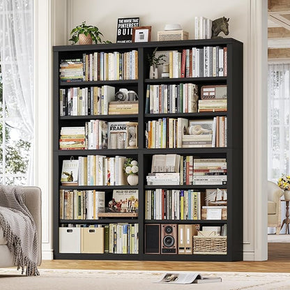 HOSTACK 63" W Open Book Shelf, 73" Tall Bookshelf with Storage, Modern Black Bookshelf, Large Bookcase with 12 Display Shelves, 6 Tier Wooden Book Case for Living Room, Home Office, Library, Black