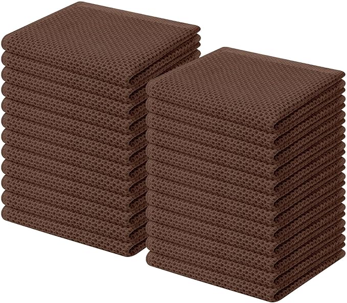 Homaxy 100% Cotton Waffle Weave Kitchen Dish Cloths, Ultra Soft Absorbent Quick Drying Dish Towels, 12 x 12 Inches, 24-Pack, Coffee