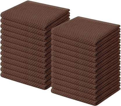 Homaxy 100% Cotton Waffle Weave Kitchen Dish Cloths, Ultra Soft Absorbent Quick Drying Dish Towels, 12 x 12 Inches, 24-Pack, Coffee