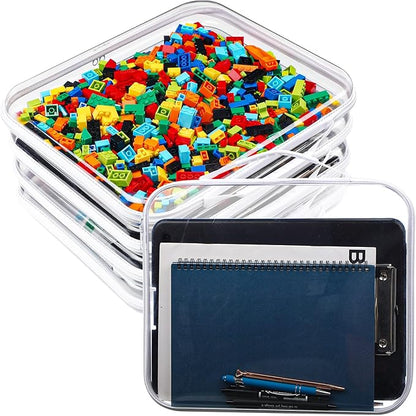 Sanwuta 4 Pcs Clear Hard Zipper Case with Handle Office Storage Cases Hard Plastic Pouches Transparent Bins for Crafts, Snacks, Cosmetics, Puzzles(13.8 x 11.8 x 2 Inches,White)
