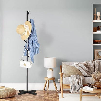 ZOZOE Modern Metal Coat Rack Stand, Coat Rack Freestanding with 8 Hooks, Coat Racks Easy to Assemble, Black Coat Hall Tree Hanger Stand for Jacket, Bag, Hat, Entryway