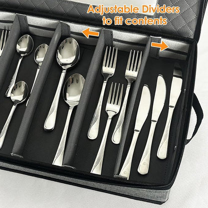 VERONLY 2 Pack Flatware Utensil Storage - Sturdy Silverware Storage Box with Dividers, 5 Compartment Flatware Storage Case with Handles and Removable Lid for Moving&Protected(Dark Gray)