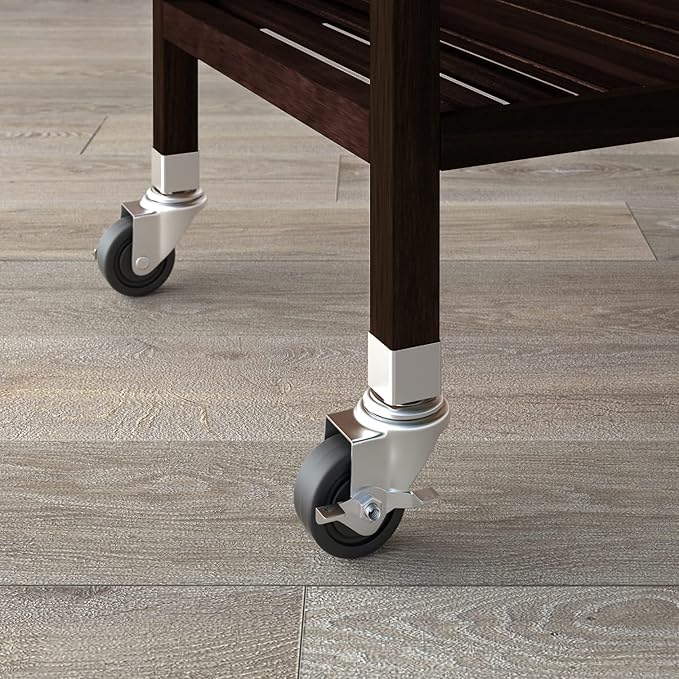 Interbuild 3 Tier Acacia Hardwood Kitchen Cart, Portable Rolling Trolley Cart Kitchen Storage Utility Cart with Towel Rack (Espresso)