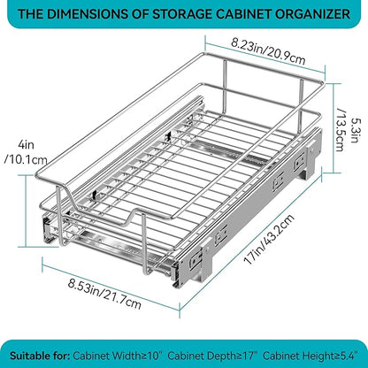 Pull Out Cabinet Organizer 9" W X 17" D, Slide Out Drawers For Kitchen Organizers and Storage, Pull Out Drawers For Cabinets Capacity Heavy Duty Caddy, Cabinet Shelves Chrome-Plated, Bathroom Pantry