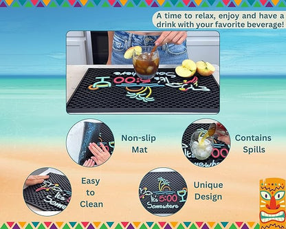 It's 5:00 Somewhere Tiki Bar Mat 18x12 in, Bar Mats for Bartending for Hawaiian Decorations, Luau Party Decorations & Hawaiian Party Decorations, Bar Mats for Countertop, Tiki Bar Essentials