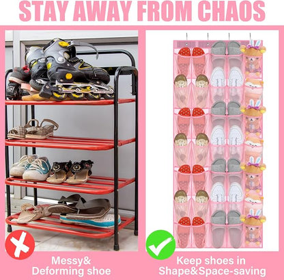 Windyun 2 Pcs 70 Large over The Door Shoe Organizer Hanging Shoe Rack for Closet Holder Pink Mesh Pockets Back to School Behind Door Hanger Storage Nonslip for Home Room School Dorm, Each 35 Pockets