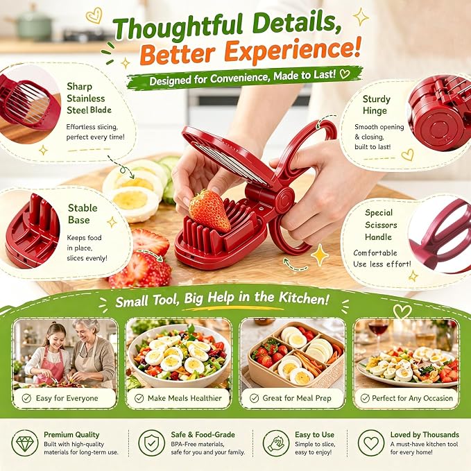 JAYVAR Large Egg Slicer for Hard Boiled Eggs, Egg Cutter with Thick and Sturdy Blade, Boiled Eggs Slicer with Long Handle, Stainless Steel Strawberry Slicers for EggChopper, Sturdy Easy to Clean Use