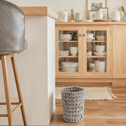 GRANNY SAYS Small Wicker Trash Can, 2 Gallon Bathroom Waste Basket, Small Bathroom Garbage Can, Plastic Trash Basket for Decor, Round Wastebaskets for Office, Bedroom, Cabinet, Grey