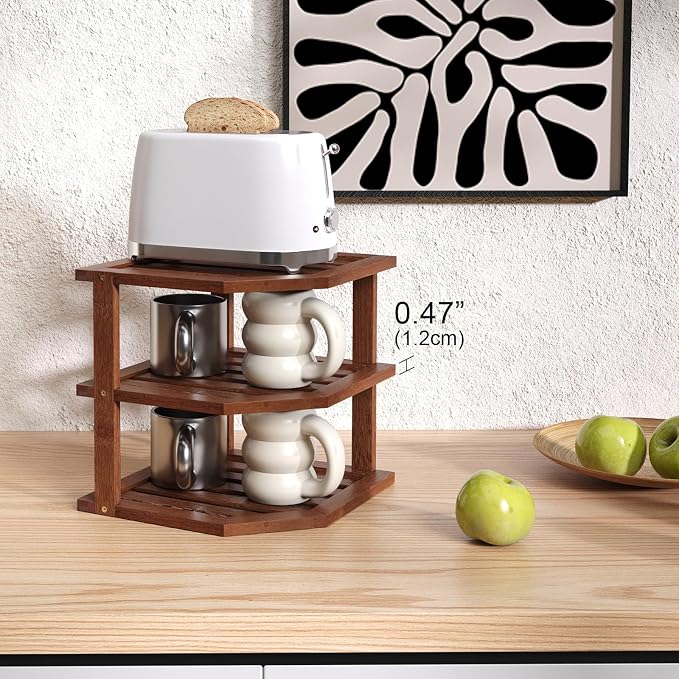 VERTORGAN 3 Tier Bamboo Corner Shelf(2 pack),Dish Drying Rack,Plate Organizer,Kitchen Spice Rack for Countertop and Cabinet,Pantry Organization and Storage(Brown)