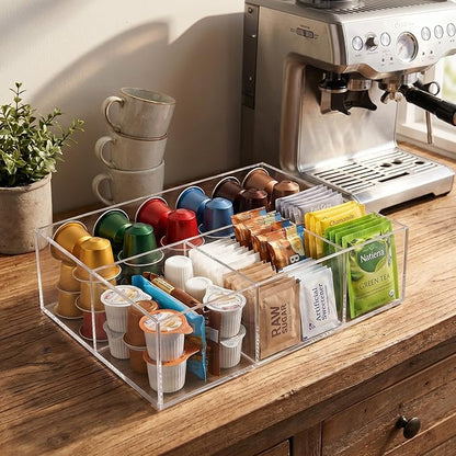 Acrylic Coffee Bar Station – Snack Tea Organizer & Storage Holder for Office Coffee Table – Perfect Countertop Setup for Syrup, Creamer, Condiment and Snack Accessories