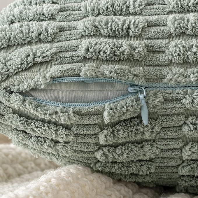 MIULEE Pack of 2 Spring Corduroy Decorative Throw Pillow Covers 18x18 Inch Soft Boho Striped Pillow Covers Modern Farmhouse Home Decor for Summer Sofa Living Room Couch Bed Greyish Green