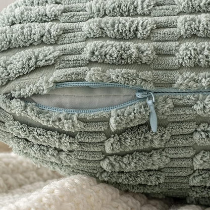 MIULEE Pack of 2 Spring Corduroy Decorative Throw Pillow Covers 18x18 Inch Soft Boho Striped Pillow Covers Modern Farmhouse Home Decor for Summer Sofa Living Room Couch Bed Greyish Green