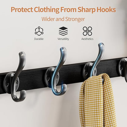 29 inch Coat Rack Wall Mount with Shelf, Set of 2 Heavy Duty Coat Hooks Wall Mount, Entryway Coat Hanger Wall Shelf with Key Holders and Mail Organizer for Living Room, Bedroom, Bathroom, Black