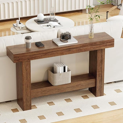 55 Inch Farmhouse Console Table,Wooden Rectangular Sofa Table Behind The Couch,Industrial Entryway Tables with Storage for Living Room,Entrance,Hallway (Brown)