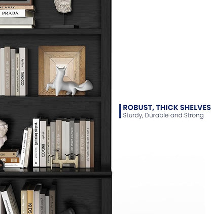 72 in Tall Bookcase, Black 31.3 in Wide Floor Standing Bookshelf, 5 Tier Large Floor Standing Display Storage Shelves with Adjustable Shelves for Living Room Hallway Home Office Bedroom