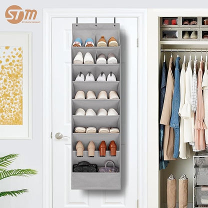STORAGE MANIAC Over the Door Shoe Organizer Heavy-Duty Large Deep Pocket Hanging Shoe Organizer Shoe Rack Door Closet Shoe Organizer for Wall, Dorm & Narrow Door Storage Shoe Holder Grey, 1 Pack
