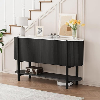 Console Table with Storage, Fluted Entryway Table with 2 Doors and Open Shelf, Long Sofa Table Behind Couch for Living Room, Hallway (Black)