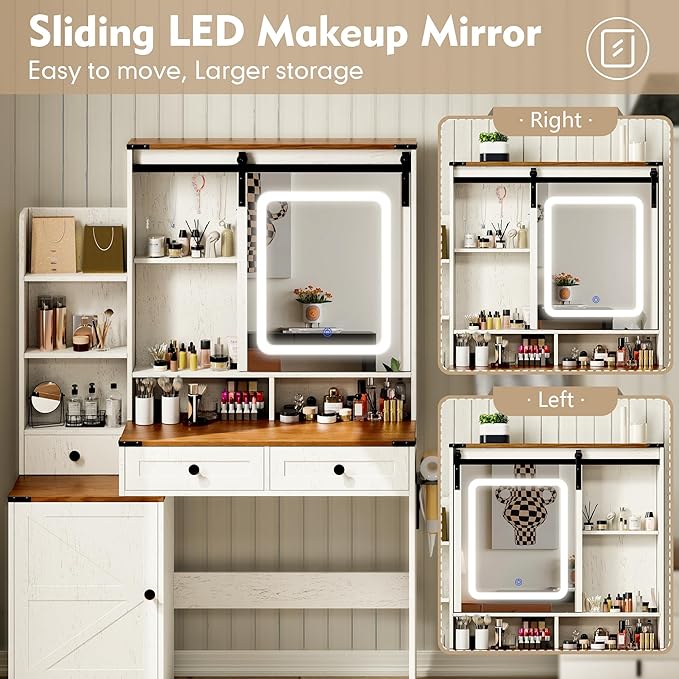 KAMABOKO Vanity Desk with Mirror and Lights, Makeup Vanity Desk with Lights 3 Colors (041 Brown)