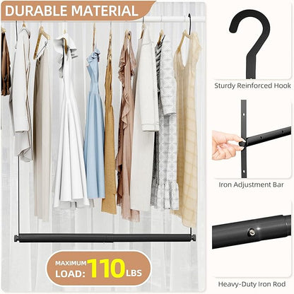 STORAGE MANIAC Adjustable Closet Rod for Hanging Clothes, 1 Pack Black | Expandable 17.9"-29.7" Heavy-Duty Metal Closet Hanging Rod with 9 Height Adjustments, Space-Saving Double Closet Organizer
