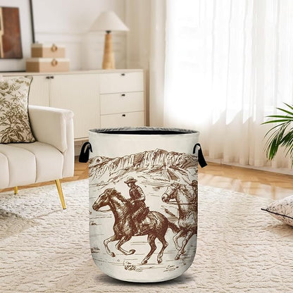 American Wild West Desert Cowboys Laundry Basket, Laundry Hamper Collapsible Oxford Cloth with Handle Clothes Toy Storage Bin for Bathroom Laundry Room Bedroom 15.7 X 20 Inch