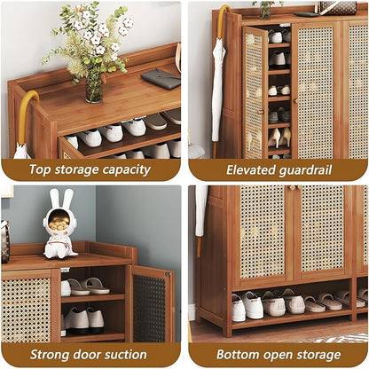 Bamboo Shoe Cabinet, 8-Tier Shoe Storage Cabinet with Doors, Freestanding Bamboo Shoe Rack Organizer with Shelves for Entryway, Hallway, Closet, Living Room