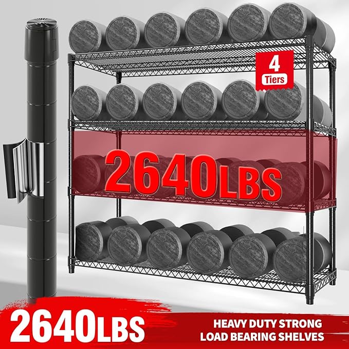 GarveeLife 72" H Storage Shelves with Wheels 2640 LBS Heavy Duty Metal Shelving 4-Tier Wire Shelving for Corner Storage Rack Adjustable Pantry Shelf for Kitchen Pantry, 72" H x 59" W x 17.7" D