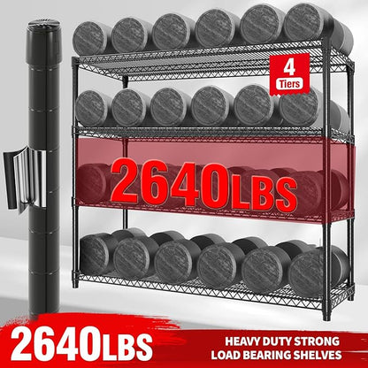GarveeLife 72" H Storage Shelves with Wheels 2640 LBS Heavy Duty Metal Shelving 4-Tier Wire Shelving for Corner Storage Rack Adjustable Pantry Shelf for Kitchen Pantry, 72" H x 59" W x 17.7" D