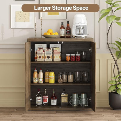 31” Sideboard Cabinet with Storage, Fluted Accent Cabinet with Adjustable Shelves, Modern Wood Credenza Cabinets with Pop-up Doors for Entryway Kitchen Living Room Hallway, Brown 2 Pcs