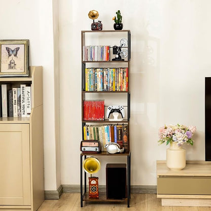 Aquzee DVD Shelf, Wooden CD Storage Rack, CD Holder with Adjustable Dividers, DVD Tower Rack, Media Storage Shelf for CDs/DVDs, Books, Video Games, Suitable for Living Room, Bedroom, Home Office