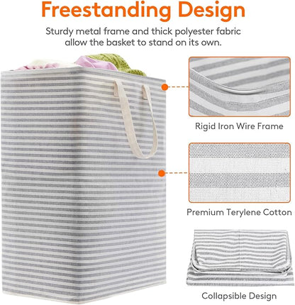 Lifewit 2 Pack Laundry Hamper Large Collapsible Laundry Baskets, Freestanding Waterproof Clothes Hamper with Easy Carry Handles in Laundry Room Bedroom Bathroom College Dorm, Grey, 2 x 125L