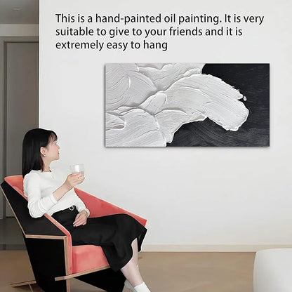 Tarfupth Black and White Abstract Wall Art for Living Room Hand-Painted Large Abstract Wave Oil Paintings Textured Artwork for Bedroom Office Home Decor 20x40 Inch