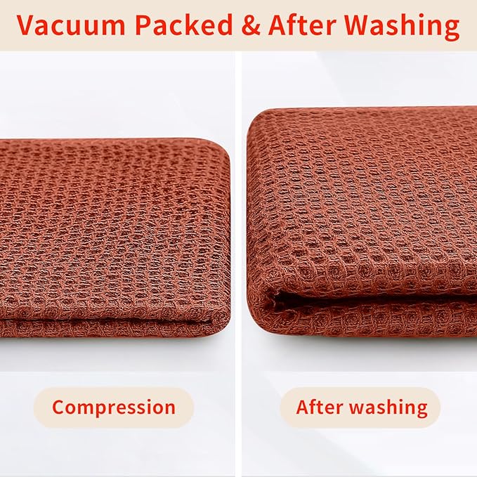 Homaxy 100% Cotton Oversized Waffle Weave Kitchen Dish Towels, Ultra Soft Absorbent Quick Drying Cleaning Towel, 20x28 Inches, 8-Pack, Rust