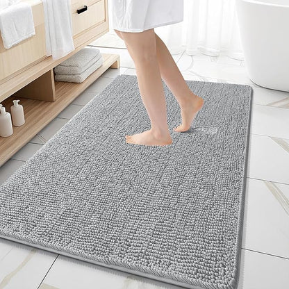 OLANLY Large Bathroom Rugs 59x35, Extra Soft Absorbent Chenille Bath Rugs, Rubber Backing Quick Dry, Machine Washable Bath Mats for Bathroom Floor, Tub and Shower, Home Decor Accessories, Light Grey