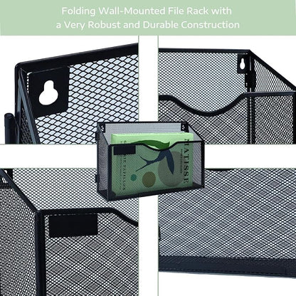 6 Packs 1 Tier A4 Mesh in Tray Hanging Wall File Holder Magazine Document Holder Mail Organiser Magazine Storage Rack,Durable Metal Mesh Filing Storage, Black