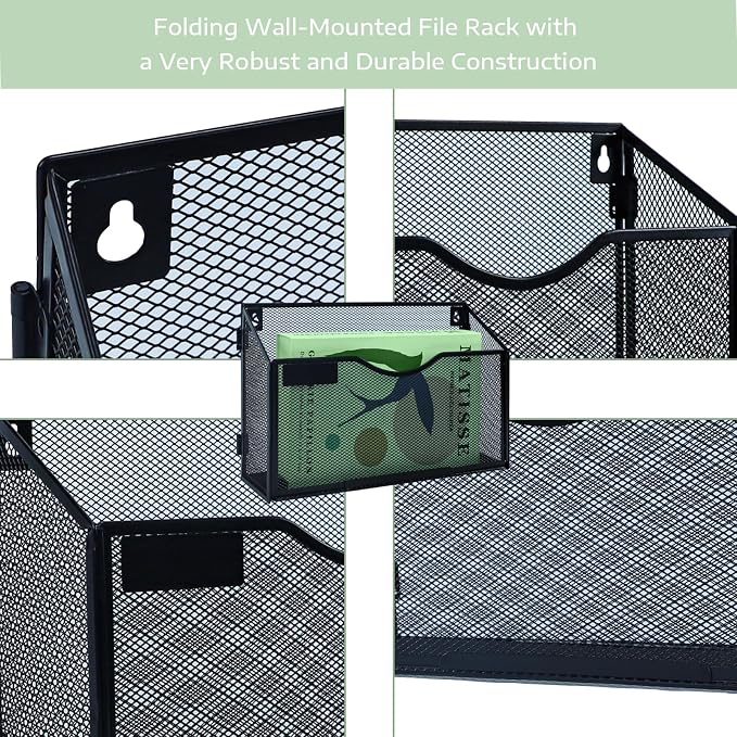 3 Packs 1 Tier A4 Mesh in Tray Hanging Wall File Holder Magazine Document Holder Mail Organiser Magazine Storage Rack,Durable Metal Mesh Filing Storage, Black