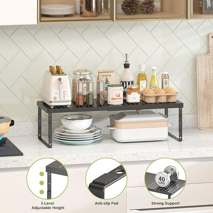 RUILALIFE Expandable Cabinet Organizer Shelf With Adjustable Height, Stackable Kitchen Countertop Organizer Rack, Adjustable Shelf Riser For Kitchen Counter, Pantry, Cupboard, Desk, Tabletop