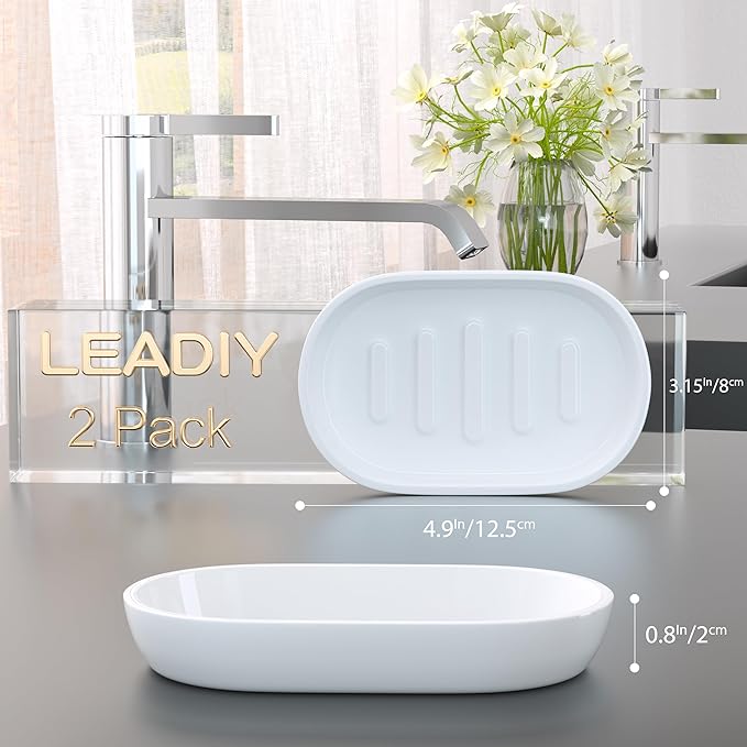 2Pcs/SetBathroom Soap Dishes, Not Plastic！,Bamboo Soap Dishes Holder for Bathroom Shower, Bathroom Sink Soap Dish (White)