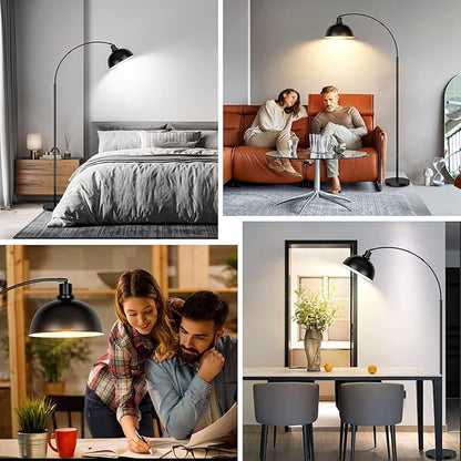 Arc Floor Lamps for Living Room, Modern Tall Standing Lamp Remote Control,Stepless Dimmable Black Floor Lamp with Hanging Dome Shade, Over Couch Arched Reading Lamp for Bedroom (Bulb Included)