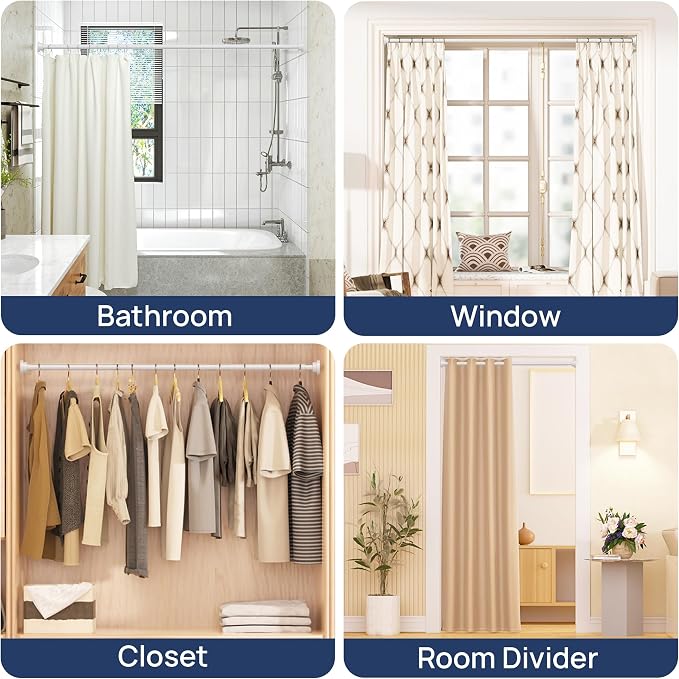 ENJOYBASICS 2 Pack Adjustable Spring Tension Curtain Rods 32 to 78 Inches, Stainless Steel White Shower Rod No Drilling for Window, Bathroom, Closet, Room Divider, 7/8" Diameter