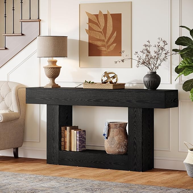 Tribesigns 63-Inch Long Console Table, 2-Tier Entryway Table Sofa Table with Storage, Farmhouse Wood Behind Couch Table for Living Room, Hallway, Black