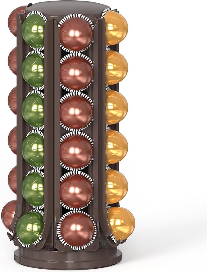 Deco Brothers VertuoLine Pod Holder, 360° Turntable Rotating Pod Carousel Organizer Compatible for Nespresso Pods, Brown