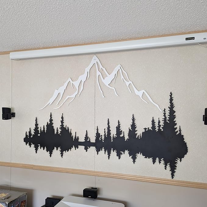 Wita Home Mountain and Forest Metal Wall Art, Wall Mounted Home Decor, Pine Trees and Nature Wall Art for Living Room, Bedroom or Office, Large Outdoor Wall Decor, Nature Christmas Decor (White Mountain-Black Forest, 56x37 inches)