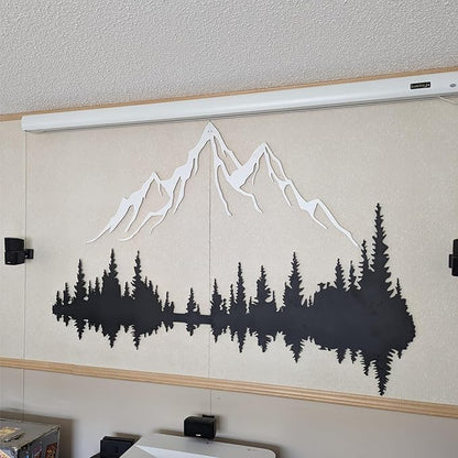Wita Home Mountain and Forest Metal Wall Art, Wall Mounted Home Decor, Pine Trees and Mountain Wall Art for Living Room, Bedroom or Office, Large Outdoor Wall Decor, Nature Christmas Decor (White, 110x73 inches)